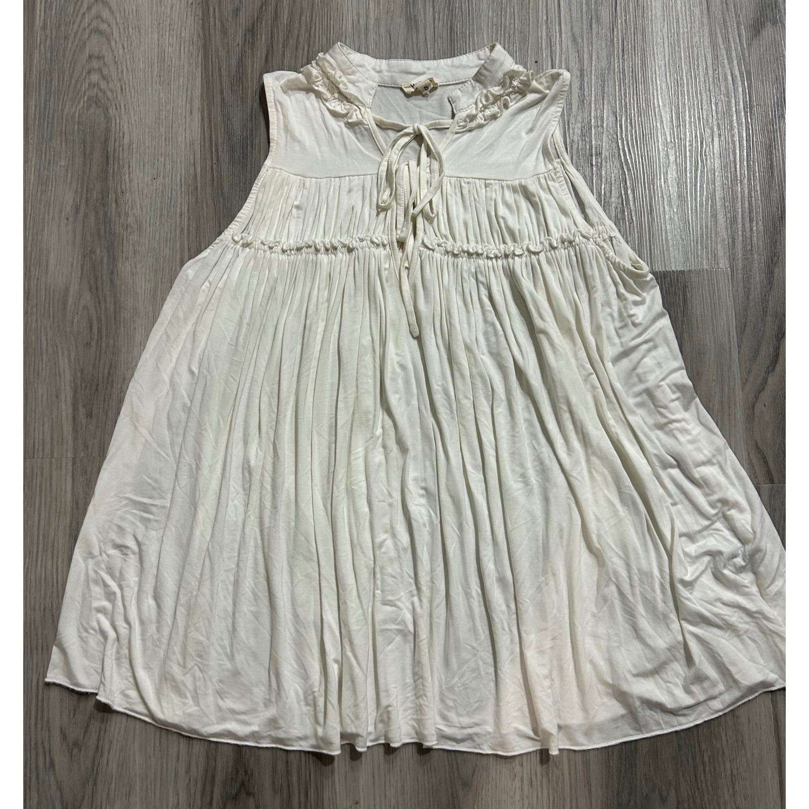Pol Womens Cream Ruffle Tie Front Sleeveless Babydoll Boho Flowy Top Small